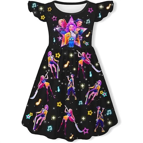 فستان K-Pop Cosplay للأطفال شيطان الصيادين صيفي قصير الأكمام للفتيات الصغيرات فساتين غير رسمية للأطفال قمصان نوم كرتونية ملابس نوم #1