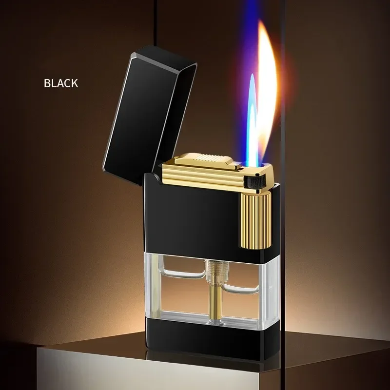 Metal Transparent Oil Window Double Flame Lighter Butane Gas Windproof Personality Convenient Portable Lighter Gift For Men