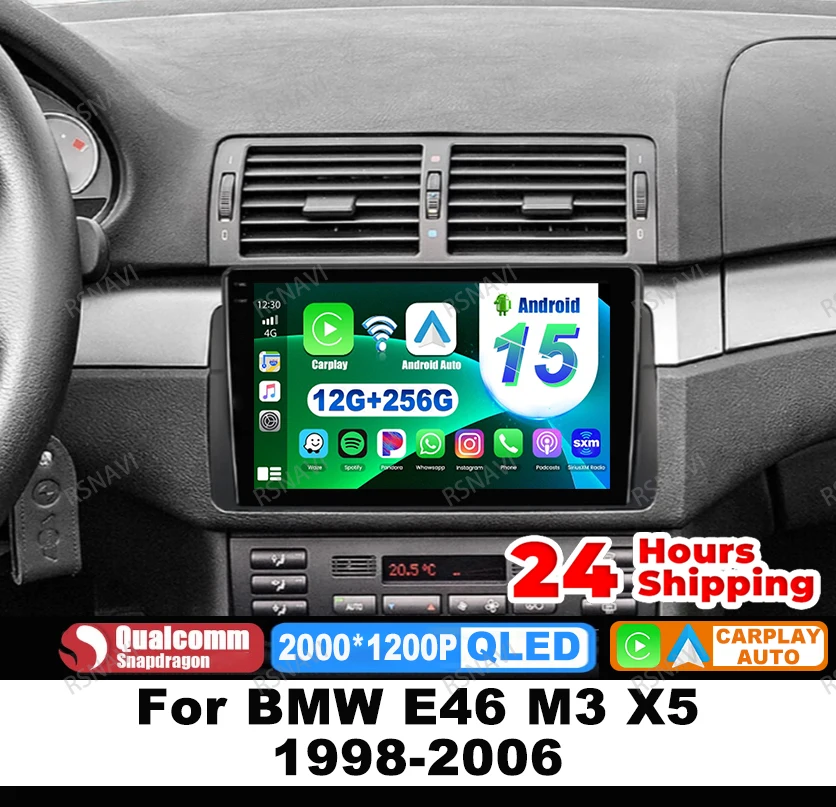 

Car Radio Android 15 For BMW E46 M3 X5 1998-2006 Qualcomm Wireless Carplay Auto DSP DVD Autoradio Viedo Player 5G WIFI BT Stereo