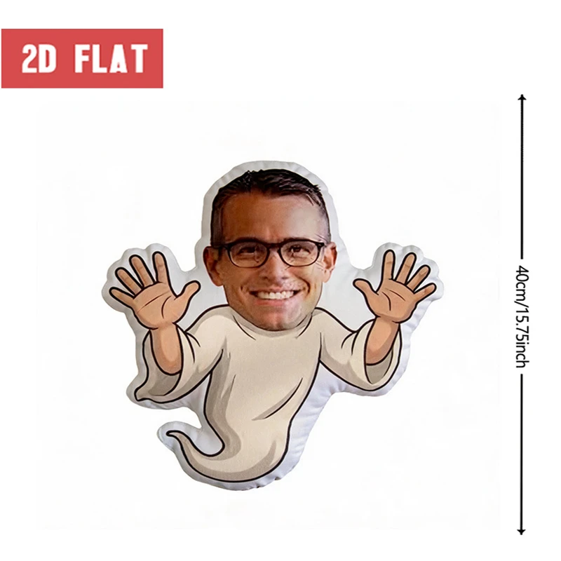 Custom Photo Ghost-Shaped Pillow, Personalized Face with Glasses Funny Decorative Cushion, Unique Home Decor Accent for Sofa And