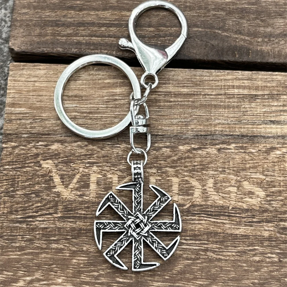 Slavic Kolovrat Pendant Antique Metal Keychain Charms Cool Tool Key Rings For Wallet Knife