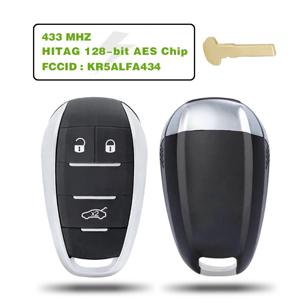 CN092001 Aftermarket Smart Key Fob For Alfa Romeo Giulia Stelvio 434MHz Trasnponder HITAG 128-bit AES FCC ID :KR5ALFA434 Key