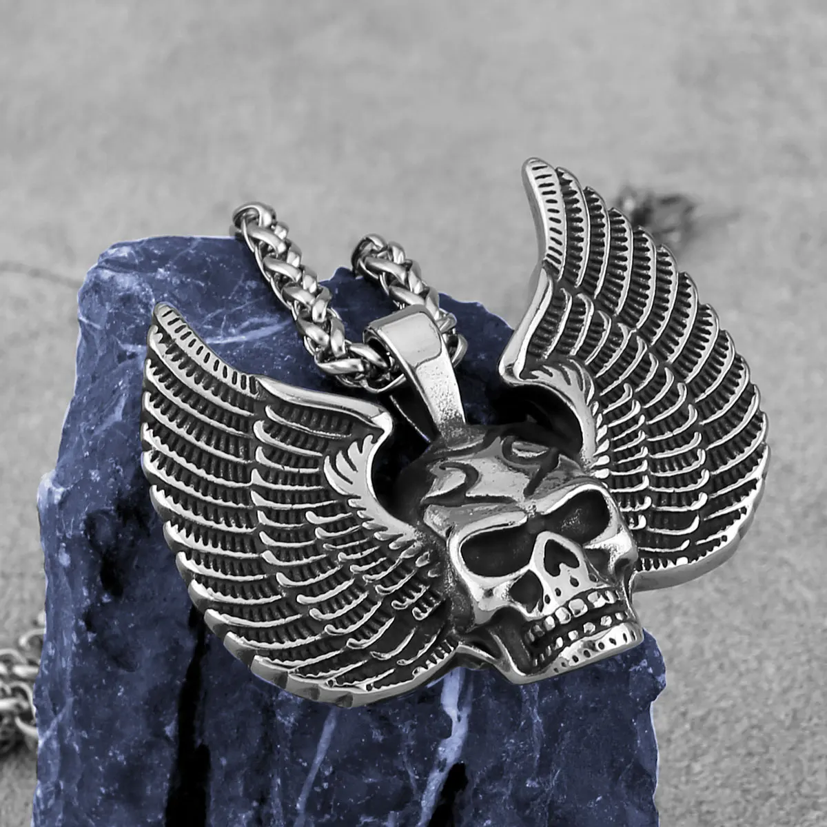 شخصية تصميم أجنحة الملاك الساقطة الجمجمة قلادة من الفولاذ المقاوم للصدأ أسلوب فاسق موضة الأولاد هدية قلادة المجوهرات هدية بالجملة #2