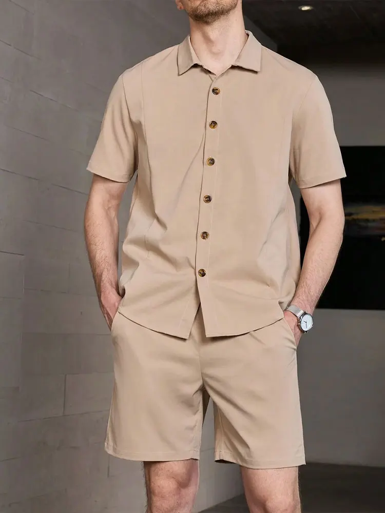 Celana Pendek Kemeja Cetak Daun Palem Baru Pria Set 2 Potong, Celana Pendek Pantai Pria Hawaii, Set Celana Pendek Lengan Pendek, Olahraga Musim Panas Modis