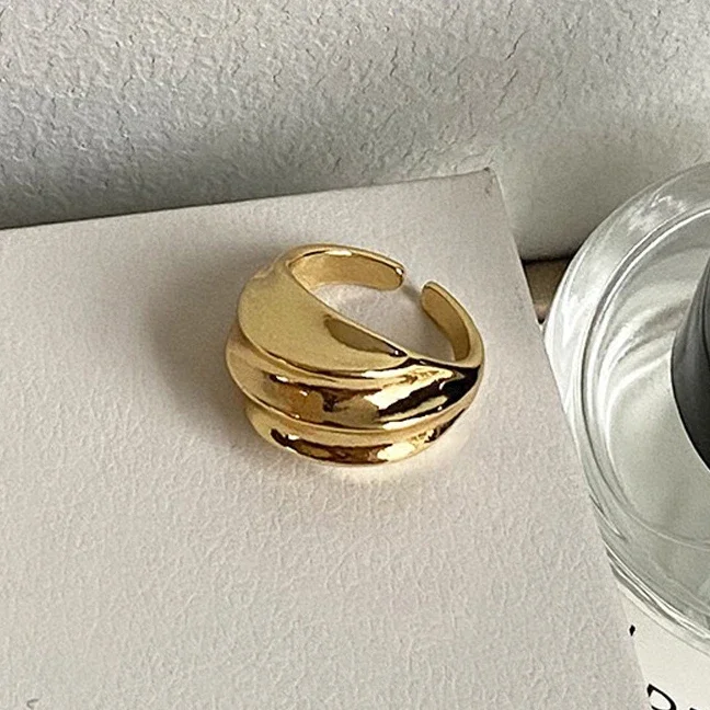 

Real 925 Sterling Silver 18K Gold Twisted Folded Geometric Rings for Women Minimalist Opening Fine Jewelry Vintage Accessory