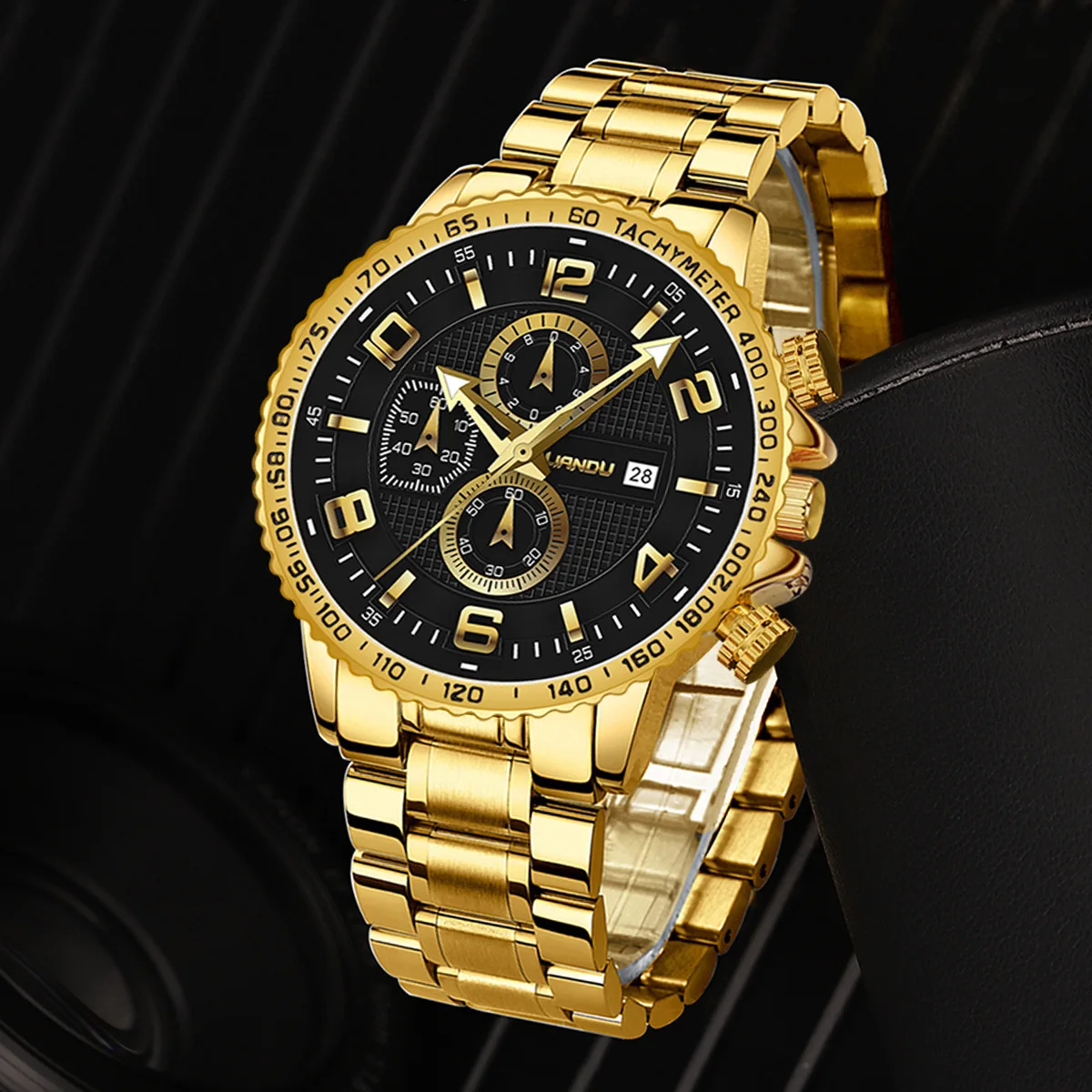 Mens Watch Bracelet Set 2pcs Luxury Gold Top Brand Fashion Casual Watch With Calendar Quartz Wristwatches Relogio Masculino