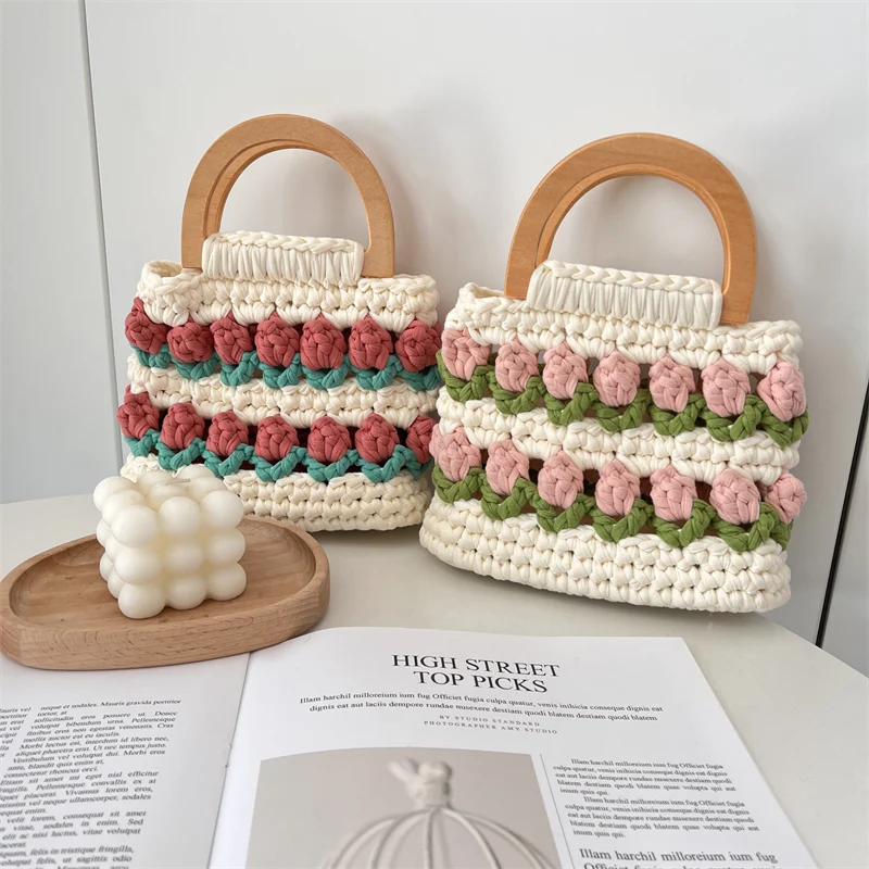 Handmade Crocheted Tulip Bag DIY Materials for Homemade Fabric Strips and Yarn Perfect for Gifting Your Best Friend