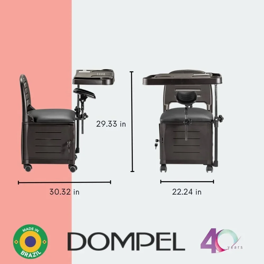 DOMPEL Manicure Chair Veneza | Portable Nail Table for Nail Tech Desk | Removable Nail Table with Organizer and Footrest