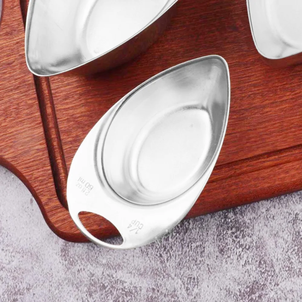 4Pcs Rustless Steel Measuring Spoon Hanging Loop Clear Scale Measuring Tool Multi-size Spoon Set Mirror Polished
