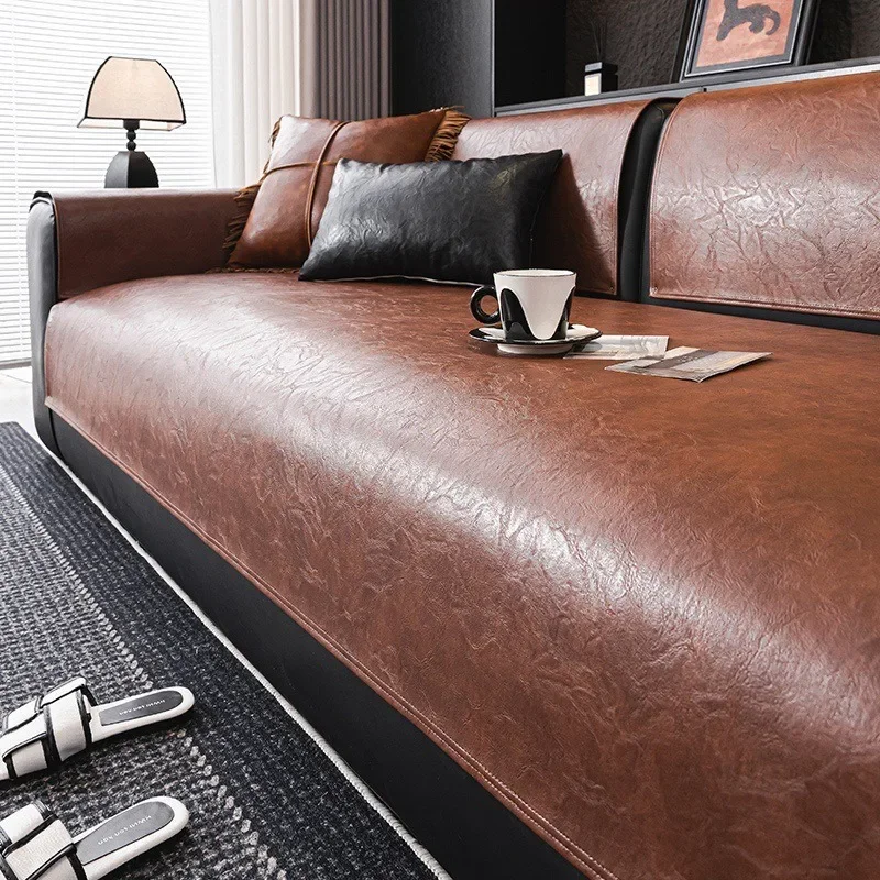 Leather Sofa Cushion Light Luxury Style Non-slip Leather Sofa Seat Cushion Waterproof Urine Barrier Four-season Sofa Towel