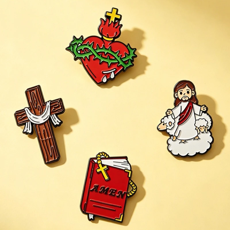 Cartoon Scripture Cross Design Brooch Fashion Enamel Metal Badge Pin DIY Clothing Bags Shoes Hat