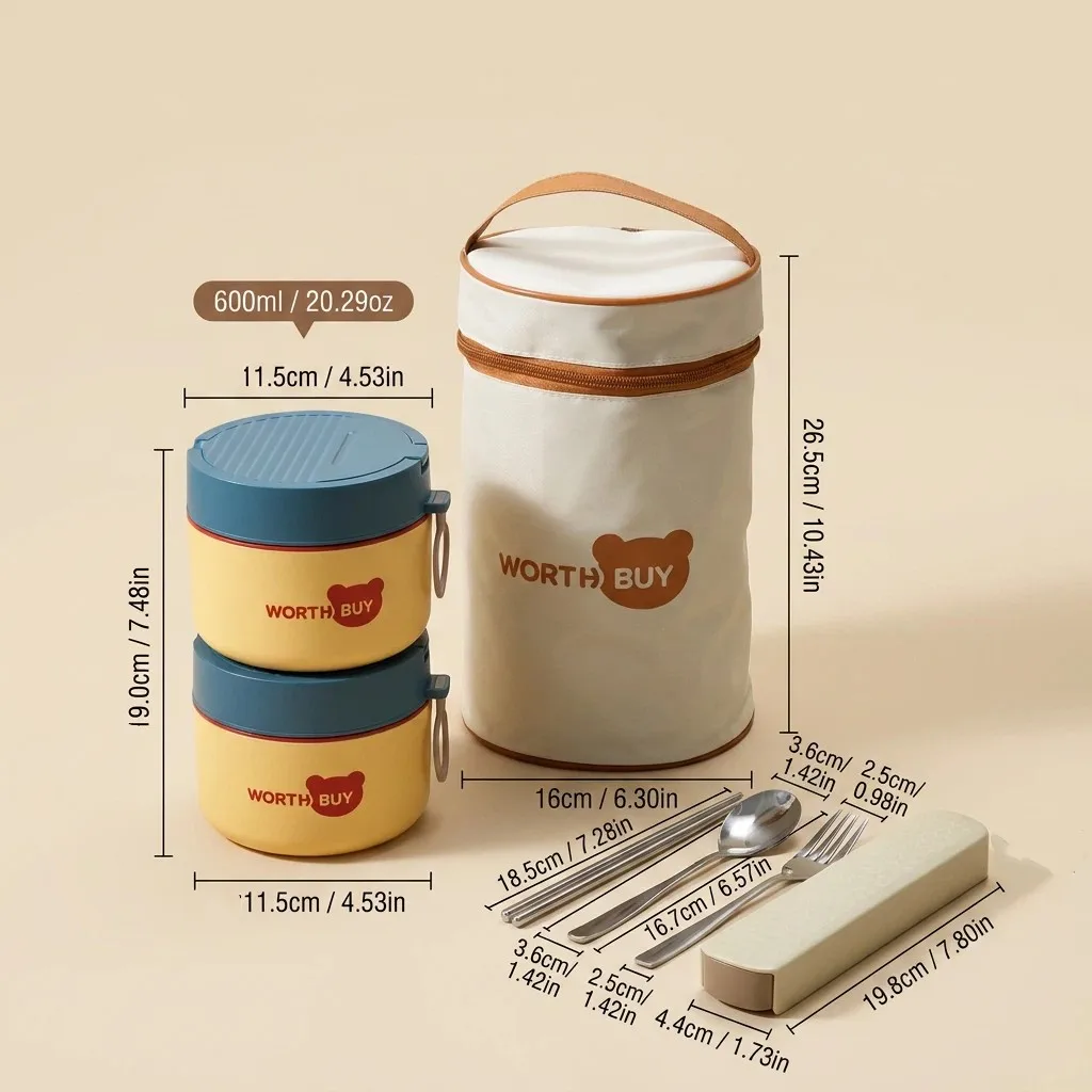 Geïsoleerde lunchbox van roestvrij staal 304, thermische bentobox, geschikt voor gebruik in de magnetron, met bestek, voor kinderen, volwassenen, school en werk.