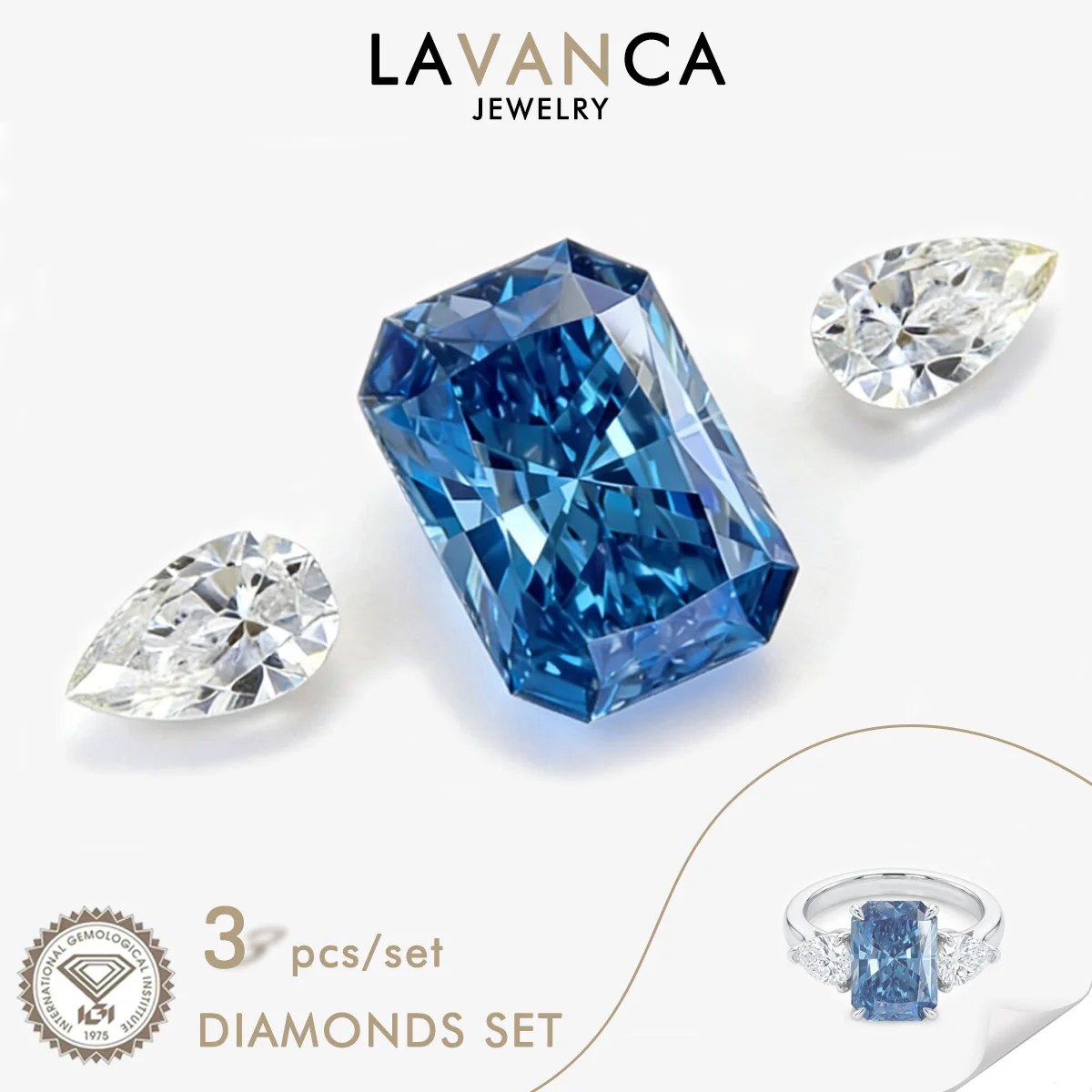 IGI Certified Lab Diamonds Set Blue Radiant Cut Lab Created Diamond CVD/HPHT 3 Pieces Loose Diamonds For Wedding Rings Made
