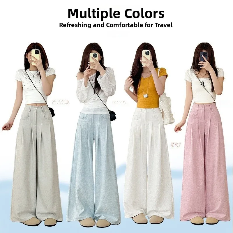 Cr pantalon à jambes larges femme décontracté drapé mince taille haute loisirs samouraï pantalon Polyester fibre taille haute basique Sle