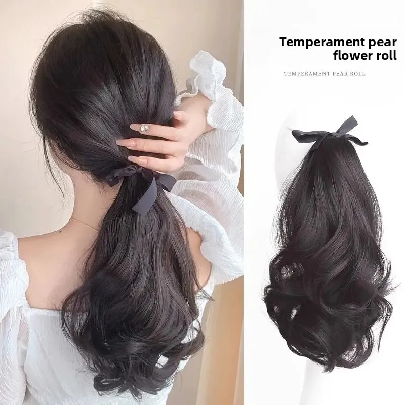 باروكة شعر صناعية للنساء، مشبك ذيل حصان منخفض، خفيف الوزن بدون سحب، جو كوري، ذيل مزيف من الألياف الآسيوية، ذيل حصان