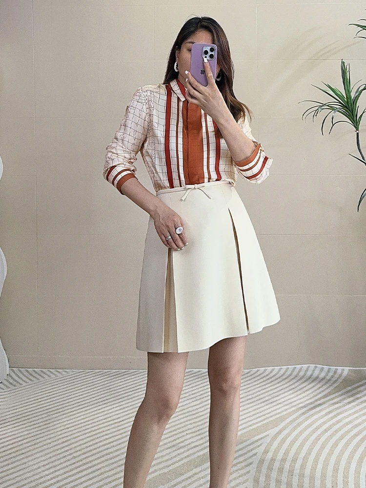 

Женская модная блузка Tangmi Home из шелка 9 Momme с принтом, приталенного кроя, с длинным рукавом, дышащая, комфортная, прямого кроя, на пуговицах