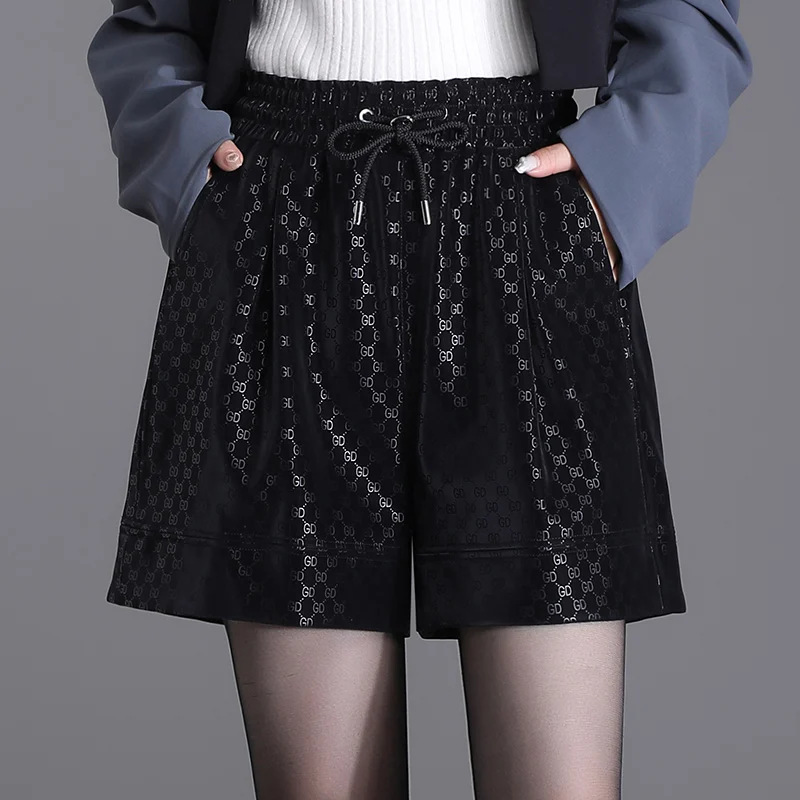 

Faionable Loose Wide Leg PU Leather orts Casual Women's Autumn Winter Trendy High Waist ort Pants with kets Polyeste...