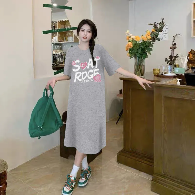 

Летнее корейское платье с буквенным принтом, новая тенденция, свободное удобное женское платье с коротким рукавом для беременных