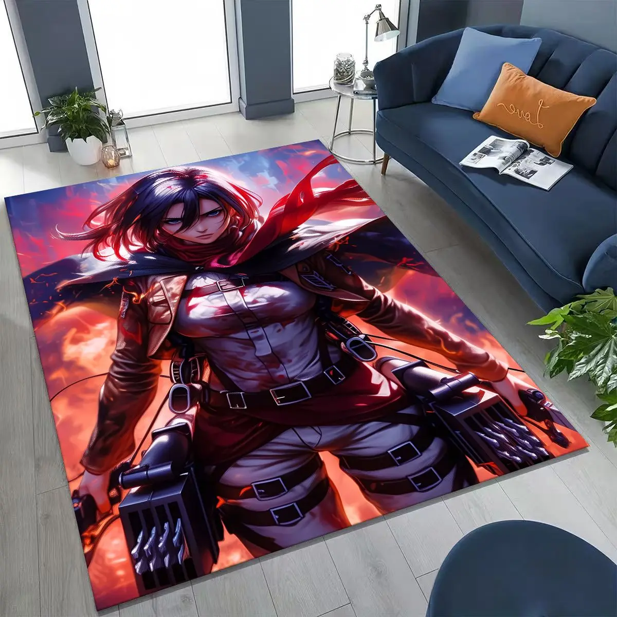 Karpet Kartun Anime Attack On Titan Eren Mikasa Baru 2026 untuk Kamar Tidur Ruang Tamu Sofa Dekorasi Keset Rumah, Karpet Lantai Anti-selip Anak-anak