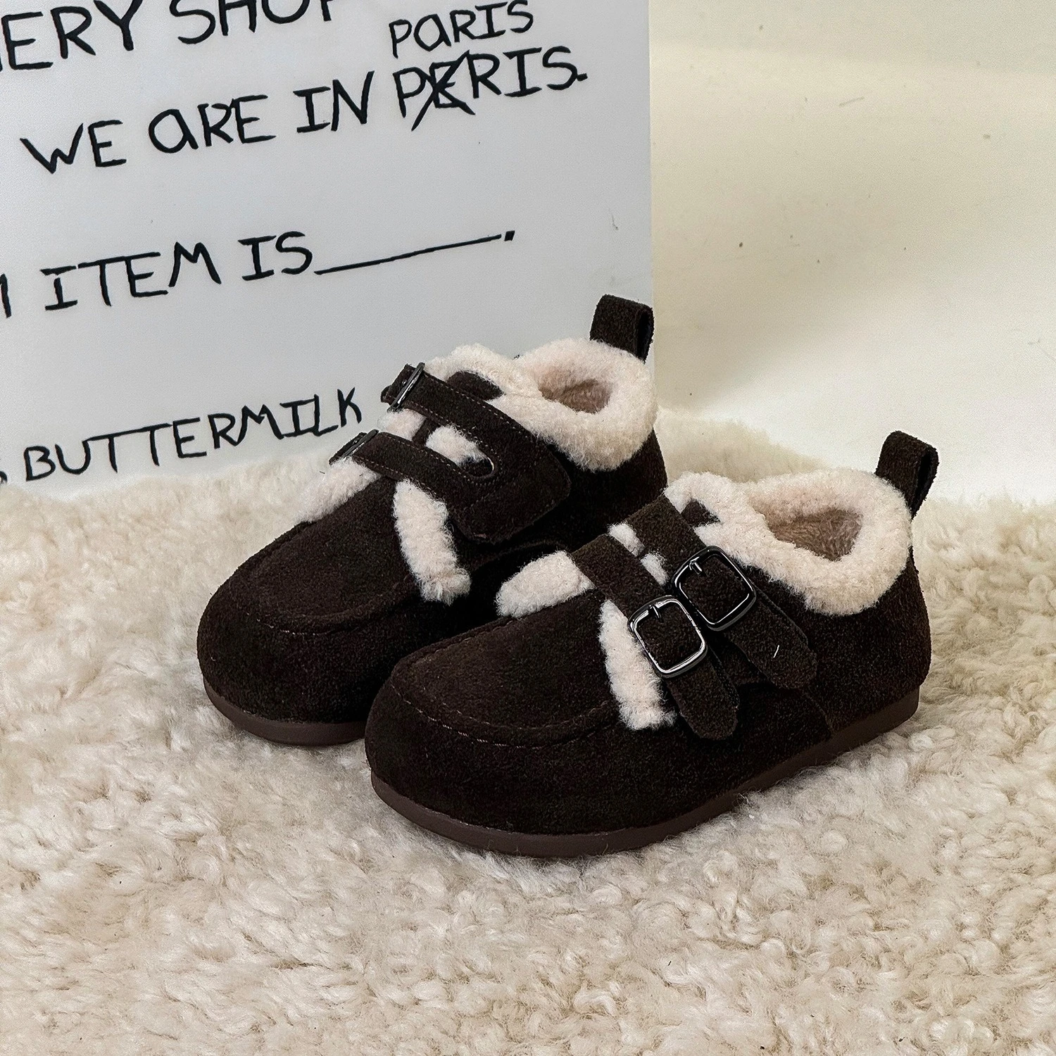 جديد الشتاء الأطفال الفتيات متجمد الجلود زائد المخملية الدافئة أحذية قطنية أطفال طفل رضيع حذاء كاجوال مسطح