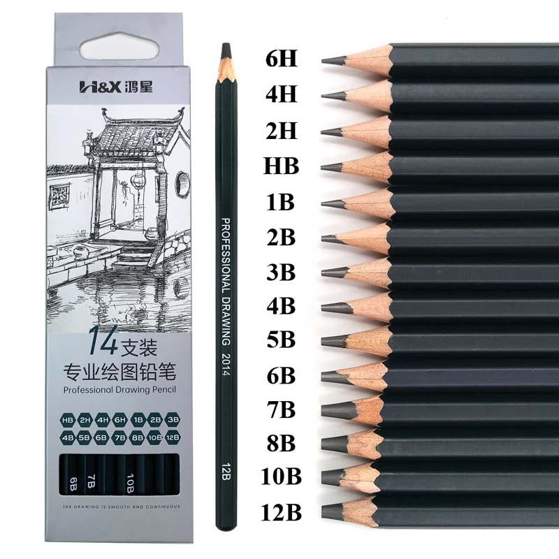 14 Teile/satz 2H-12B Holz Bleistifte Set Professionelle Zeichnung Journal Schreiben Bleistifte für Schule Student Malerei Schreibwaren