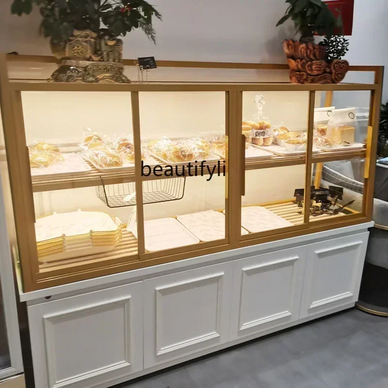 

xxzxCake Shop Showcase Bread Cabinet Side Cabinet Glass Commercial Baking Bread Rack Display Rack