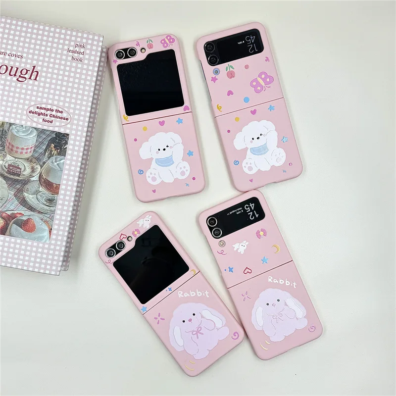 

Pink Cute Rabbit Dog Phone Case for Samsung Galaxy ZFlip3 ZFlip4 ZFlip5 ZFlip6 Hard PC Back Cover for Z Flip 6 Case Shell