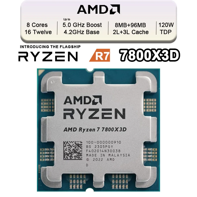 Imagem -02 - Processador Amd Ryzen Cpu Core 16 Thread 120w Soquete 5nm Processador Am5 Processador Am5 Kit pc Gamer 7800x3d Novo