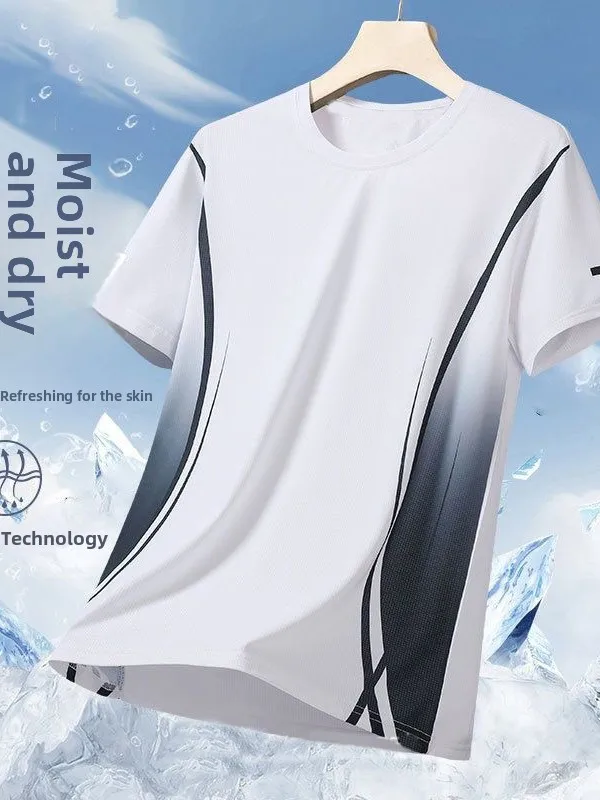 

Ice Silk Me Qui Dry ort Sve T-irt Men's Summer Thin Breathable Sport Casual Top Trendy round Ne Polyester Fiber