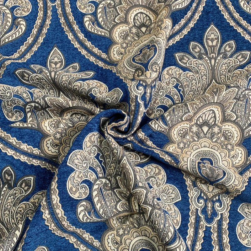 Deluxe Royal Blue Damask Chenille Heavy Home Decorative Sofa Curtain Upholstery Drapery Solid Fabric 280cm 1 Meter Pack