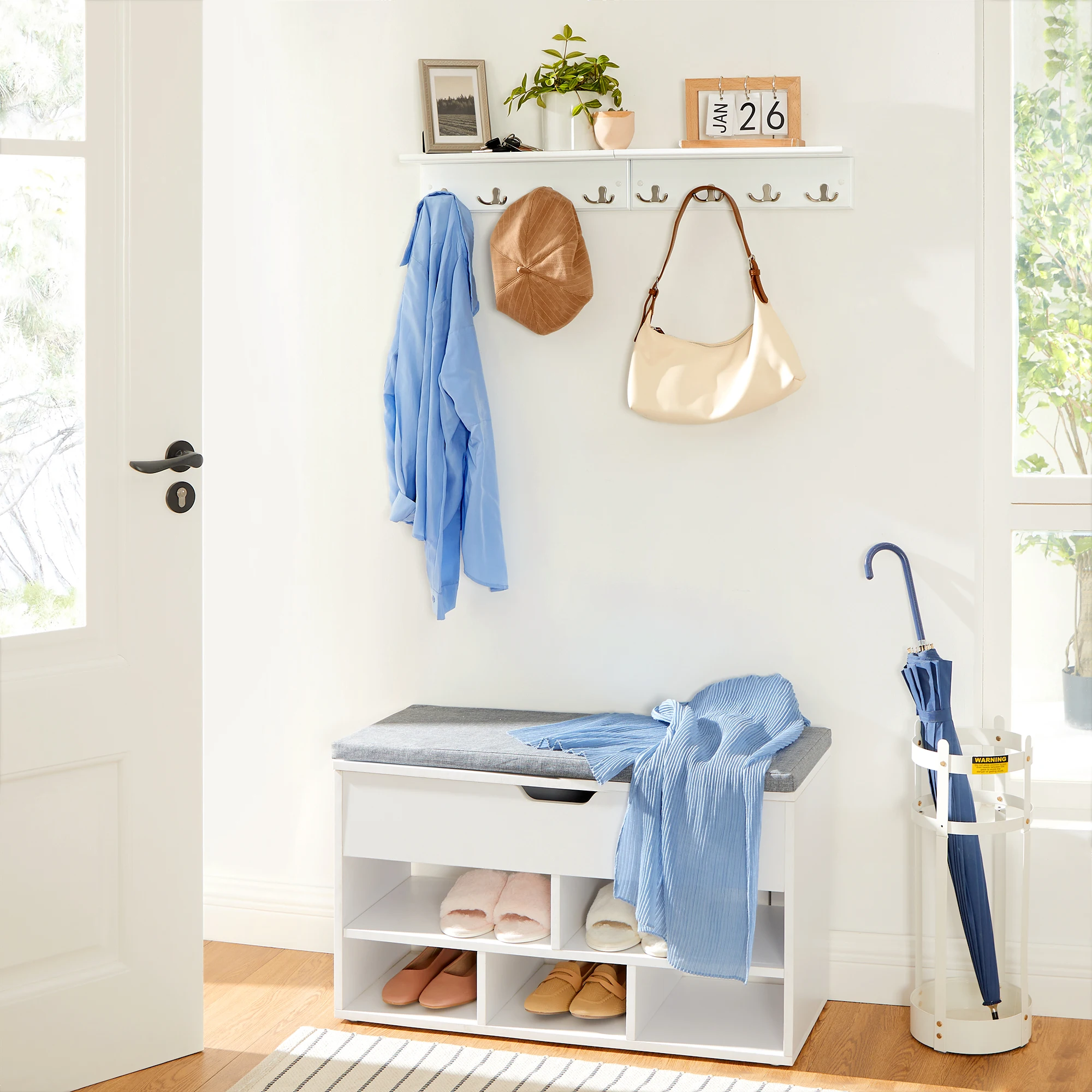 Modern wall-mounted coat with large shelf and metal hook, environmentally friendly wood material, wholesale coat bag