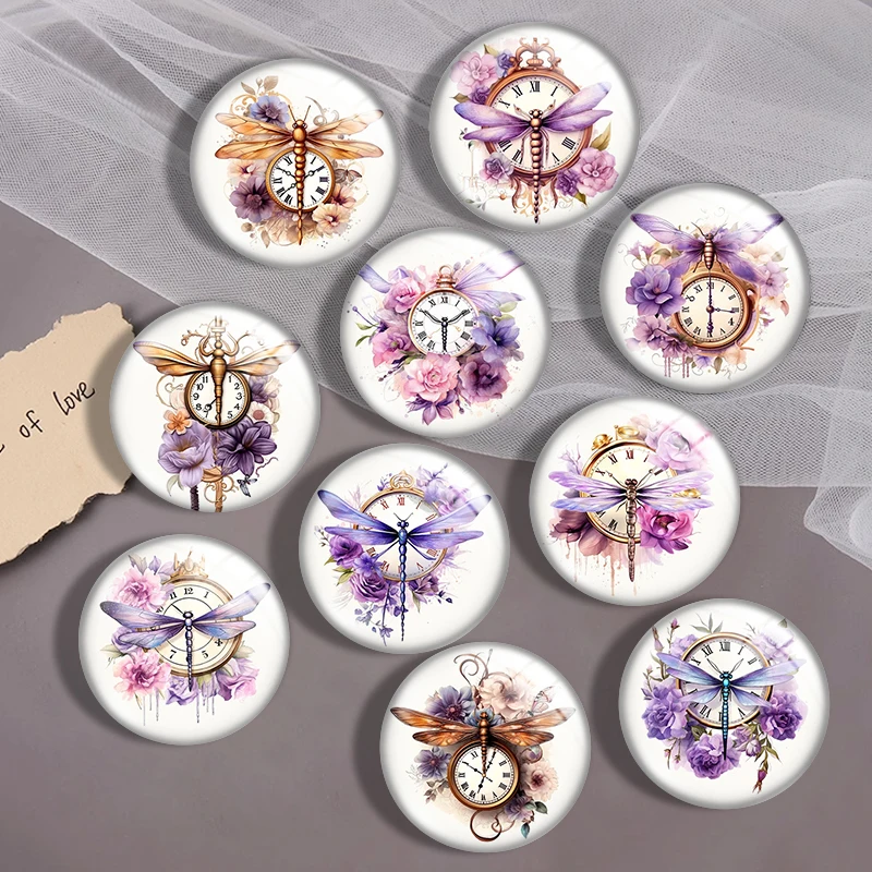 

Watercolor Dragonflies Clocks 12mm/18mm/20mm/25mm Round photo glass cabochon demo flat back Making findings bracelets