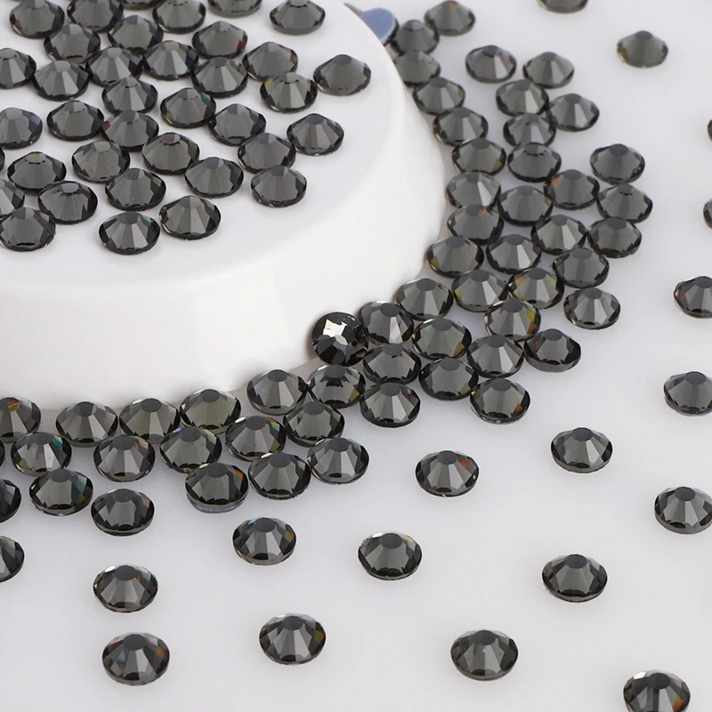 Black Glass Flatback Rhinestones Mix Size Glitter Round Glue On Diamond Non Hotfix Rhinestone for Nail Art Clothes Decoration