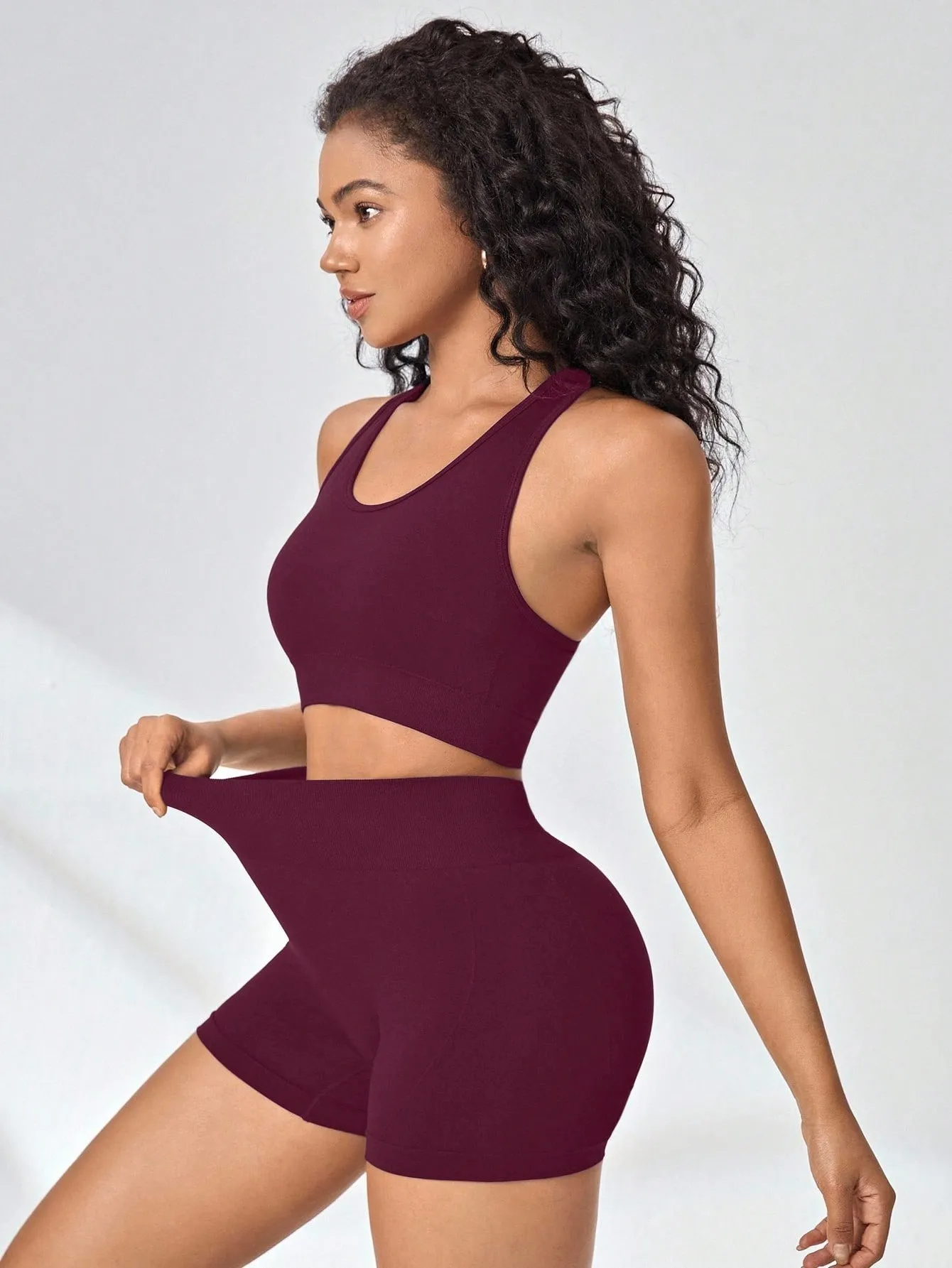 Frauen Yoga Set Bh Shorts Set Nahtlose Fitness Trainingsanzug Gym Shorts Sport Set Workout Stoßfest Weste Outfit – Detail 8