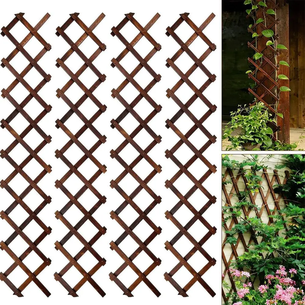 4-Pack Expandable Wooden Trellises, 13 x 68, Ideal for Outdoor Climbing Plants and Garden Decor (Brown)