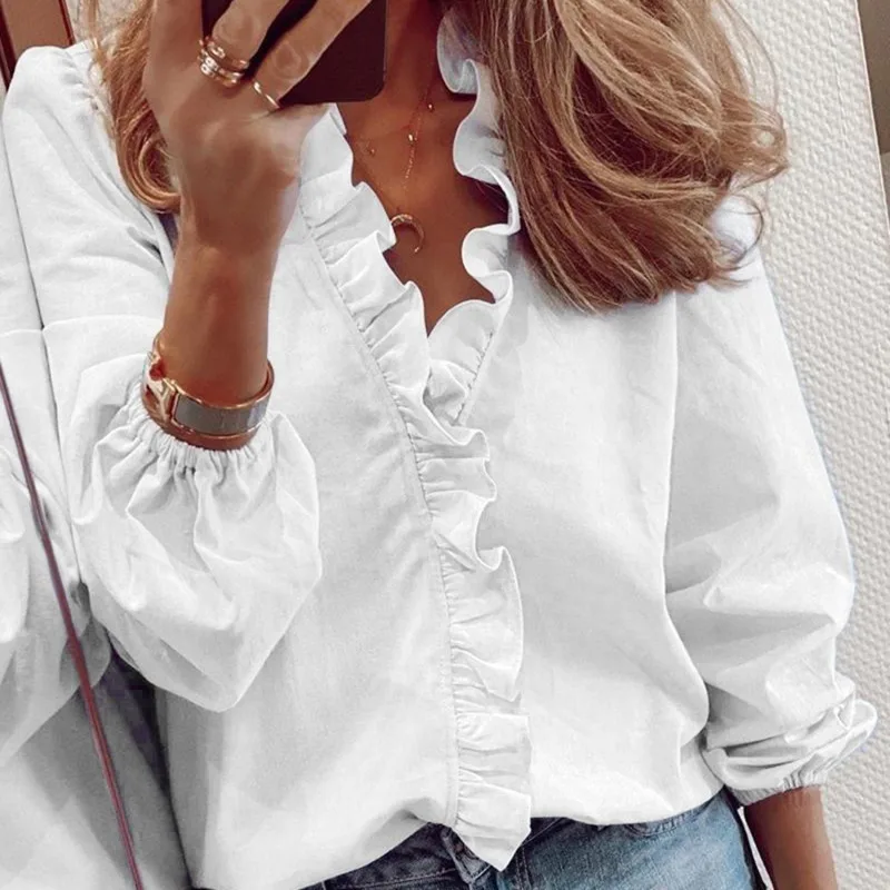 Hot Sale Womens Tops And Blouses Elegant Long Sleeve White Ol Shirt Ladies Solid Color Chemise Femme Blusa Feminina Streetwear