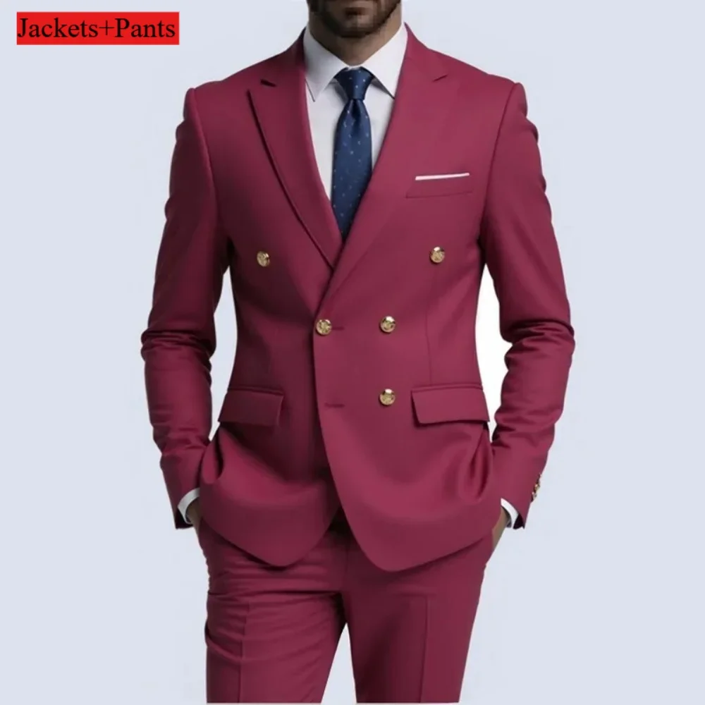 Terno duplo breasted masculino fino ajuste preto de alta qualidade festa casamento dança ouro abotoado terno formal traje masculino