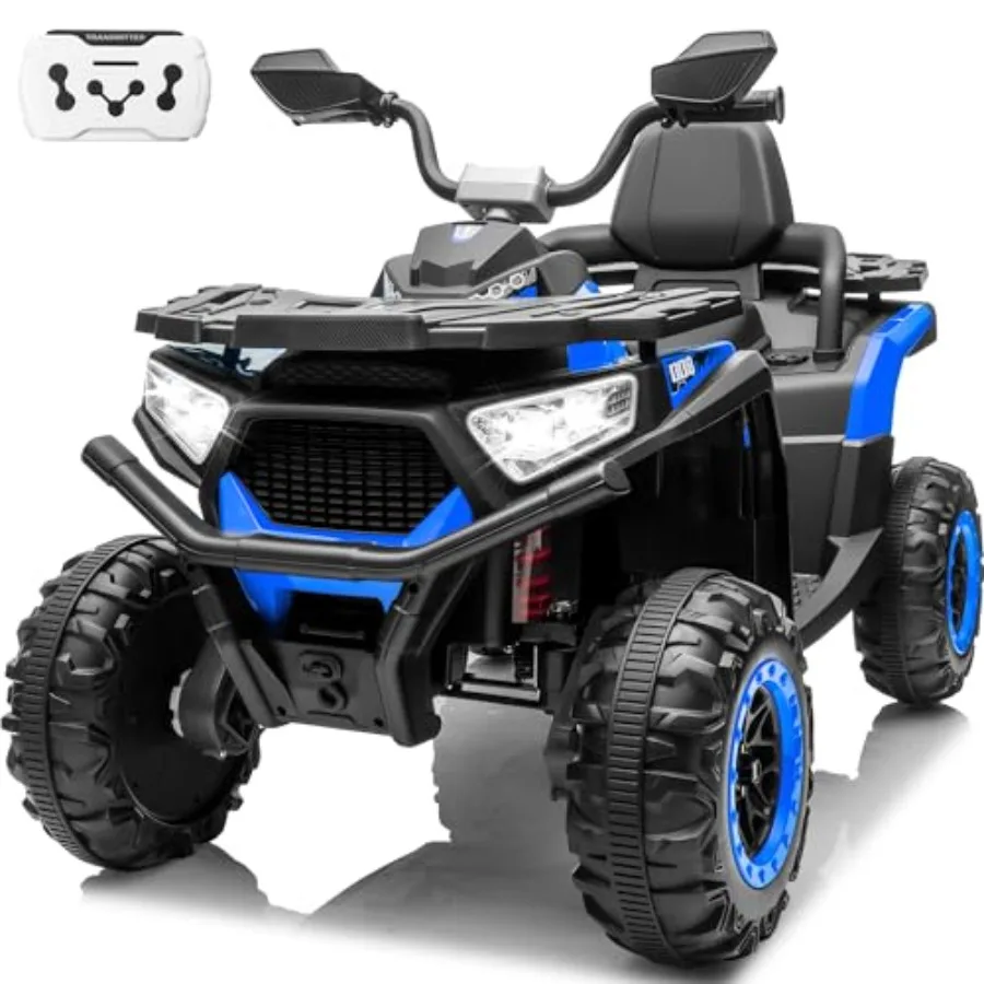 

24V Ride On Car for:4X4 ATV Quad with 800W Motor, Black Plastic Body, Remote Control, Beverage Port, Kneepads, Gift Flower, Spr