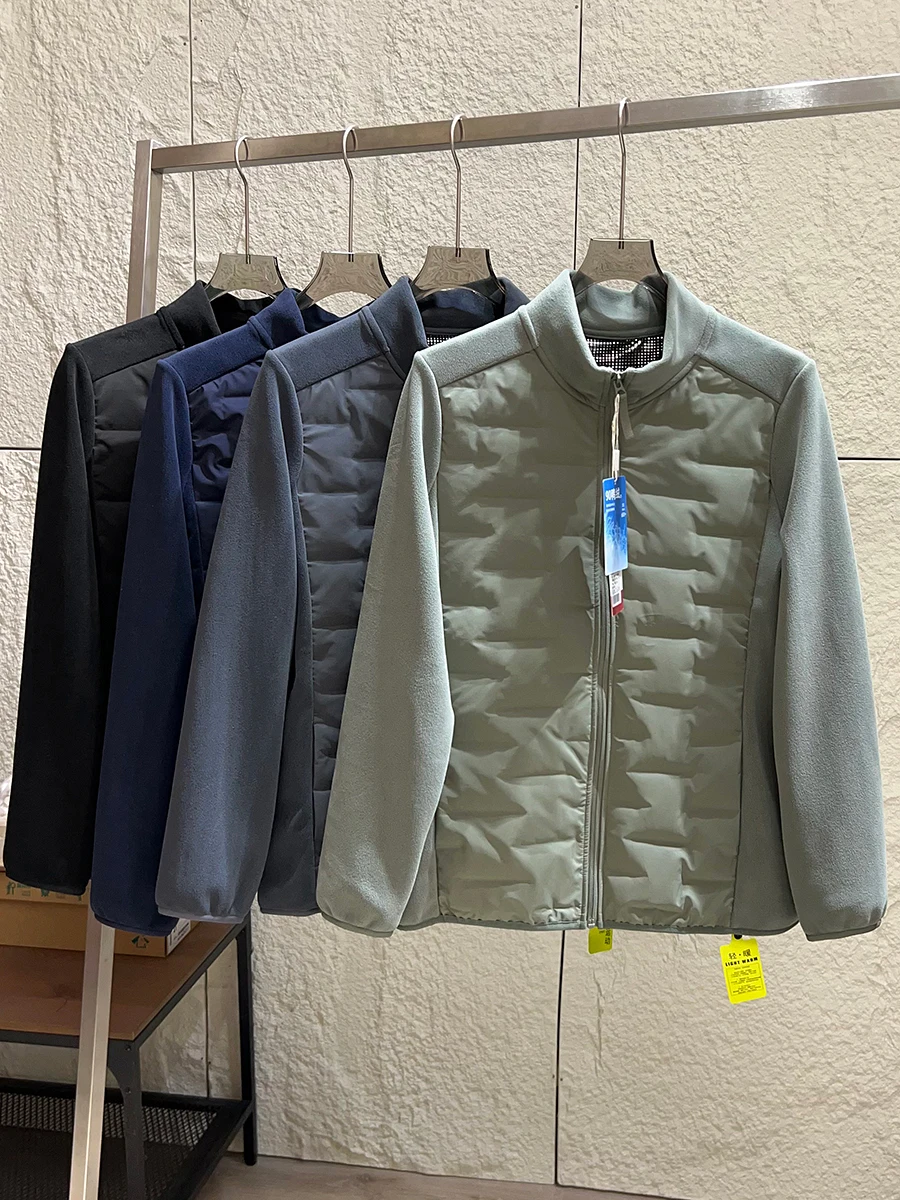 

Outdoor Series Men's Lightweight Warm 90 Duck down Jacket Stand Collar Quilted Polyester Fiber Long Sleeve Zipper Closure Coat