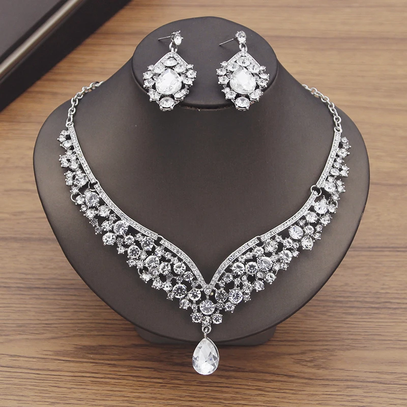 Gorgeous Purple Crystal Wedding Dress Choker Necklace Sets for Women Bridal Jewelry Sets Earrings Dubai Jewelry Sets Fashion