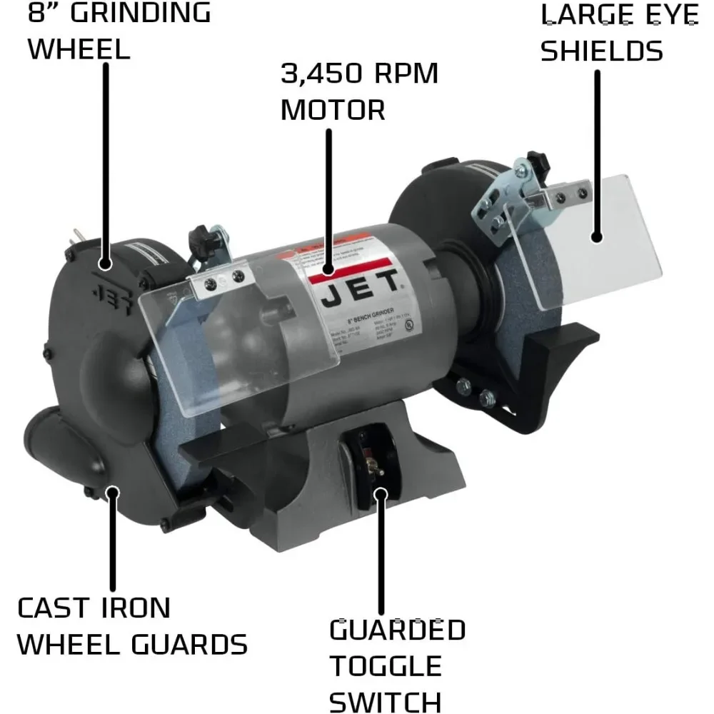 JET مطحنة مقاعد البدلاء 8 بوصة، 3450 دورة في الدقيقة، 1/2 حصان، 1Ph 115V (JBG-8A)