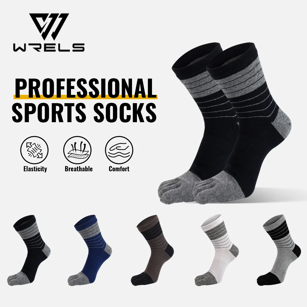 

WRELS 1/2/3 Pairs Toe Socks Cotton Moisture Wicking Running Five Finger Socks Men Anti-Blister Outdoors Crew Athletic Socks