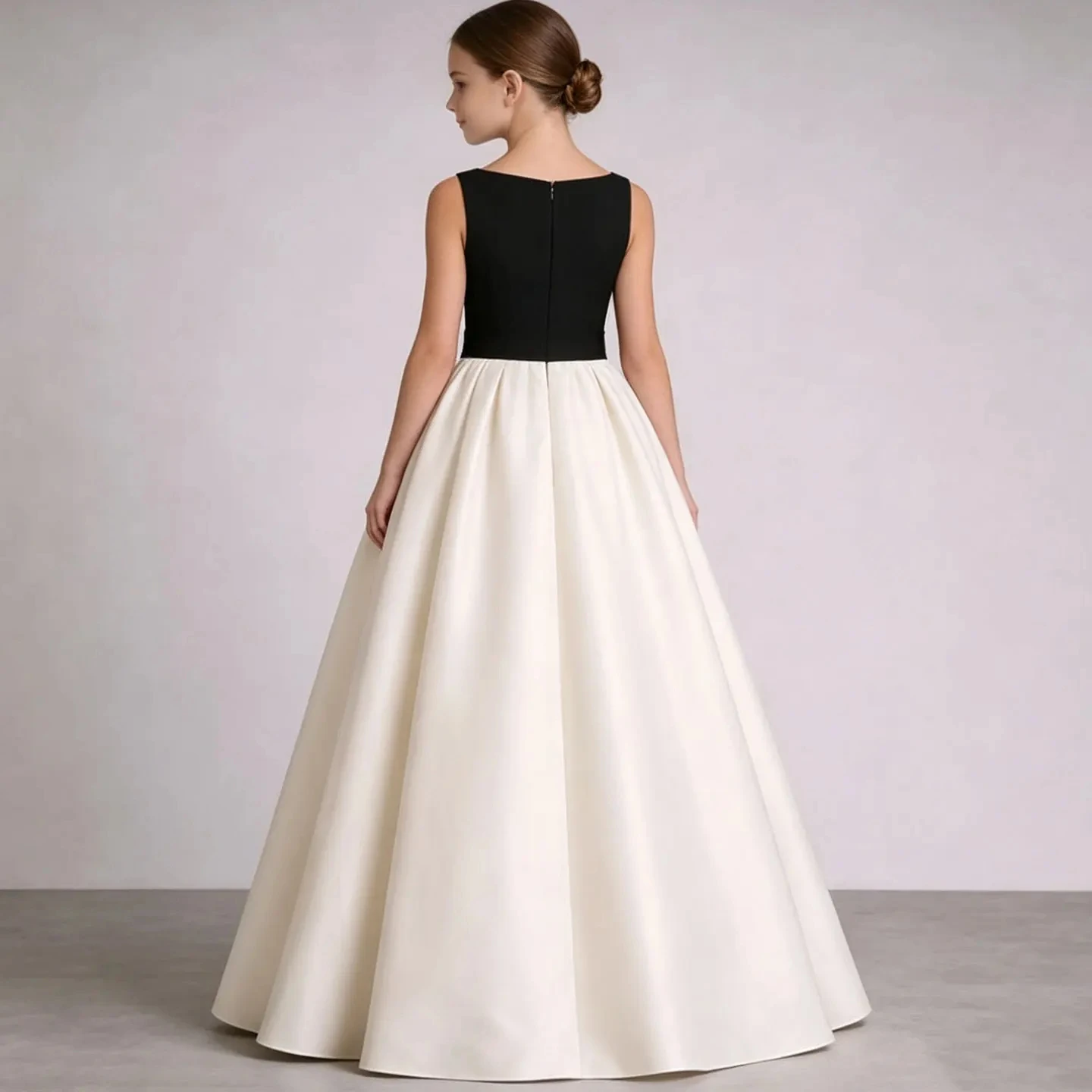 Customized Black White Flower Girl Dress For Wedding Bow Sleeveless Floor Length Elegant Kids Birthday First Communion Gown