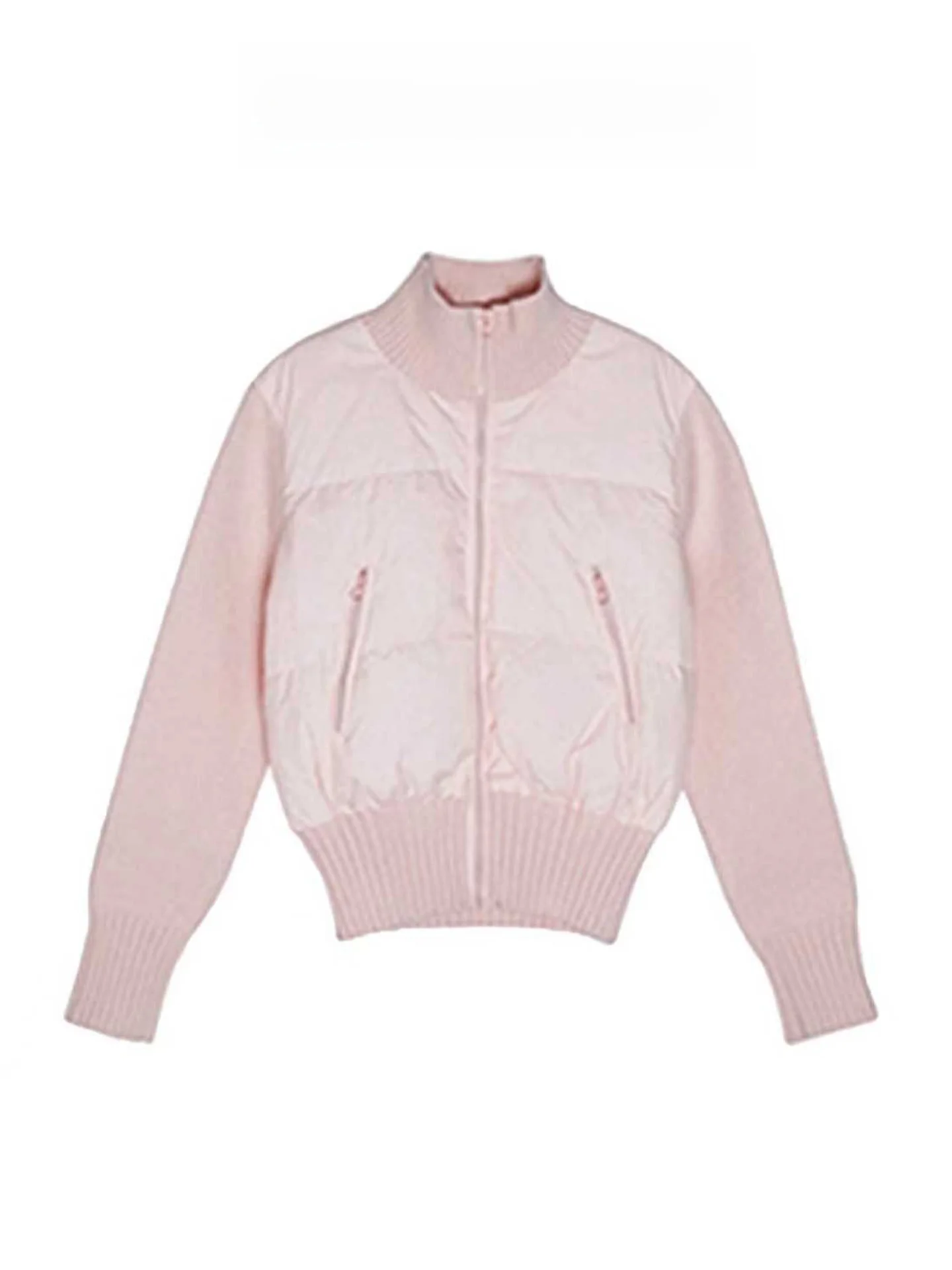 

Розовая пуховая хлопковая куртка для женщин, зимняя, вязаная, с пэчворком, в корейском стиле, очень милая, маленького размера, теплая верхняя одежда