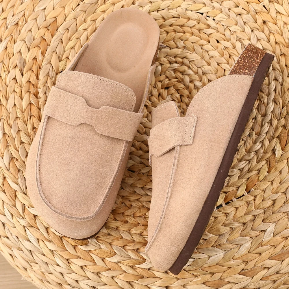 Smile PoP Cork Suede Clogs Slippers For Women Men Clogs Shoes Classic Cork Antislip Outdoor Slippers With Arch Support Mules