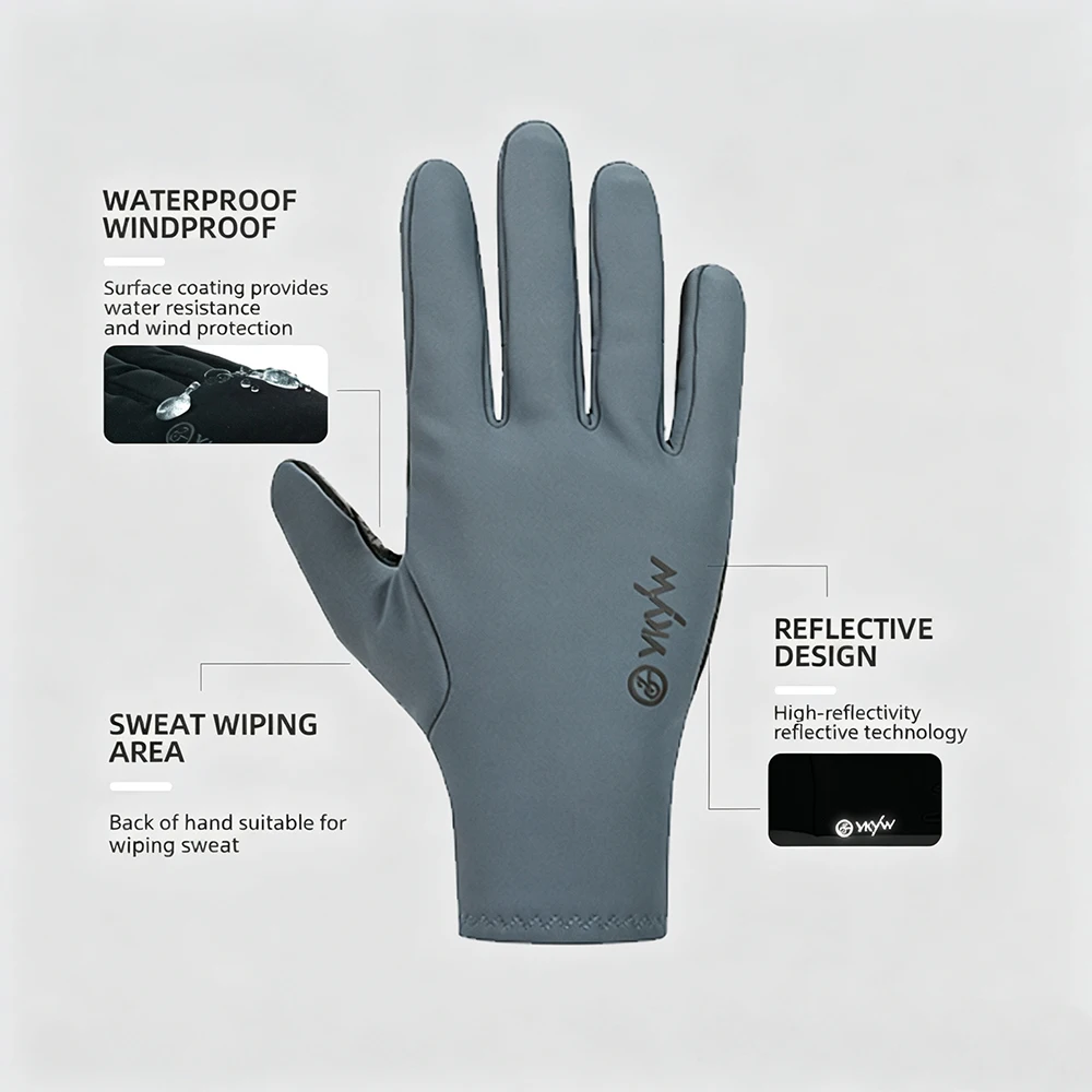 YKYWBIKE Touchscreen-Fahrradhandschuhe mit Vollfinger-Design, Fleece-Futter, winddicht, wasserabweisend, stoßdämpfend, für MTB und Rennrad – Detail 3