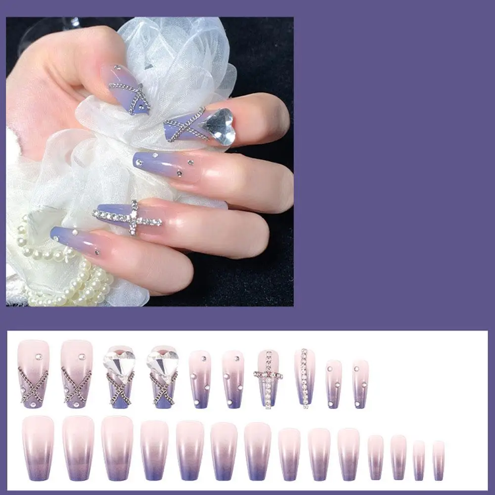 Faux ongles français à la mode, strass amovibles, dégradé, Nail Art, tête carrée, couverture complète, pour filles ﻿