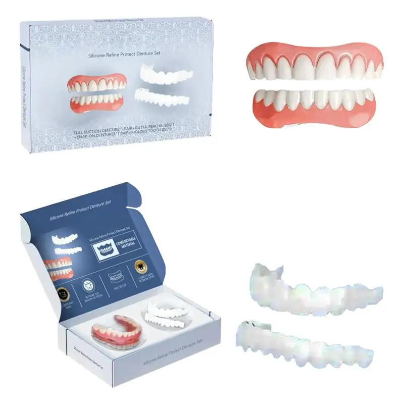 Easy Denture Top and Bottom Denture Solution Improve Smile Denture Full Set Professional Temporary Teeth Kit for Friends