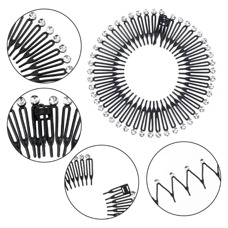 1-4pcs Rhinestone Plastic Full Circle Stretch Diamond Flexible Comb Women Girls Flexible Plastic Circle Teeth Hair Accessories