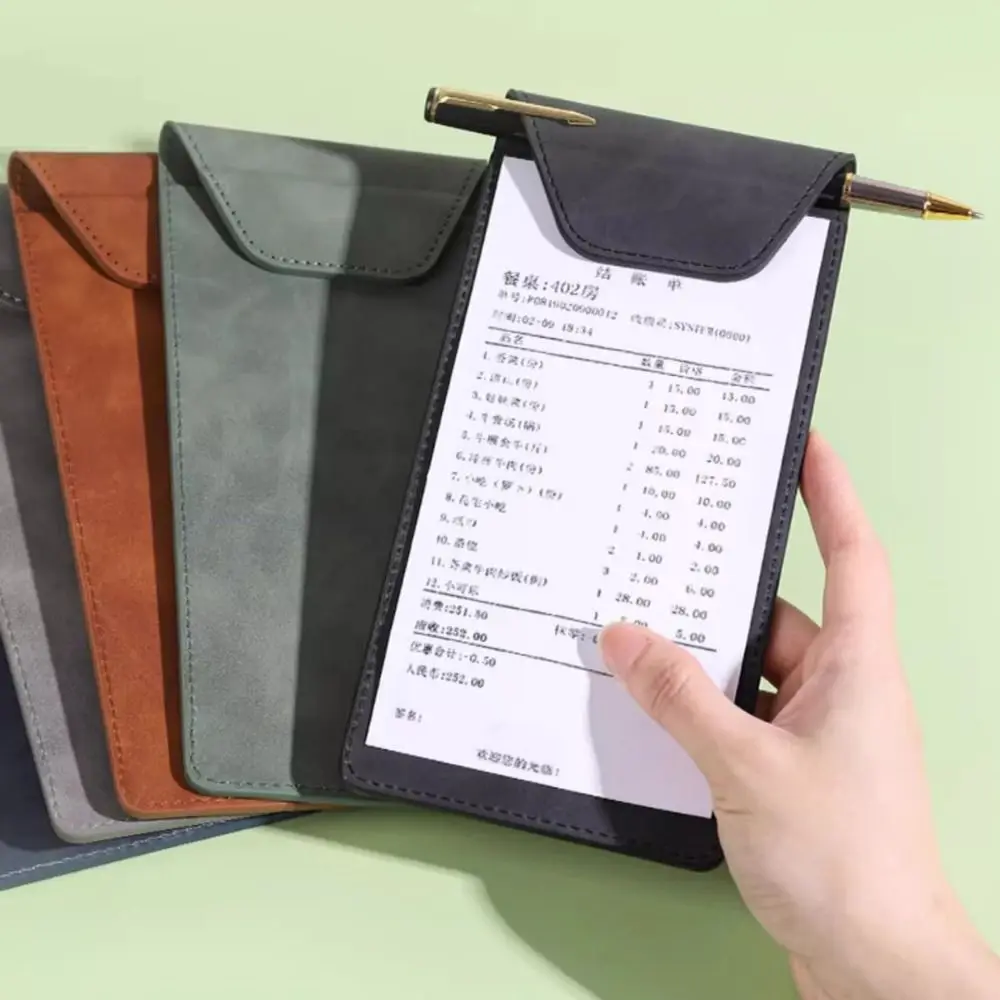 PU Leather Menu Wine Holder Invisible Magnetic Buckle Pen Insert Clipboard Document Clip Waterproof Bill Holder Restaurant